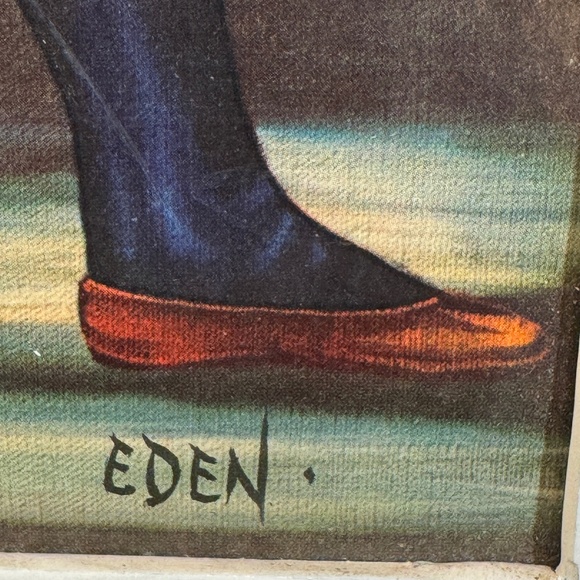 Vintage 1960s Eden print, Harlequin Girl, wood framed, damaged - Picture 4 of 9